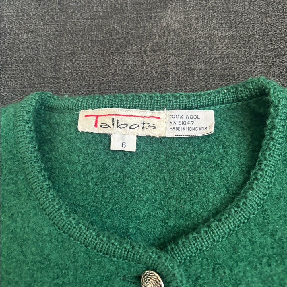 Vtg Talbots Boiled Wool Jacket Emerald Green Silver Button EUC Size 6 - Picture 2 of 6